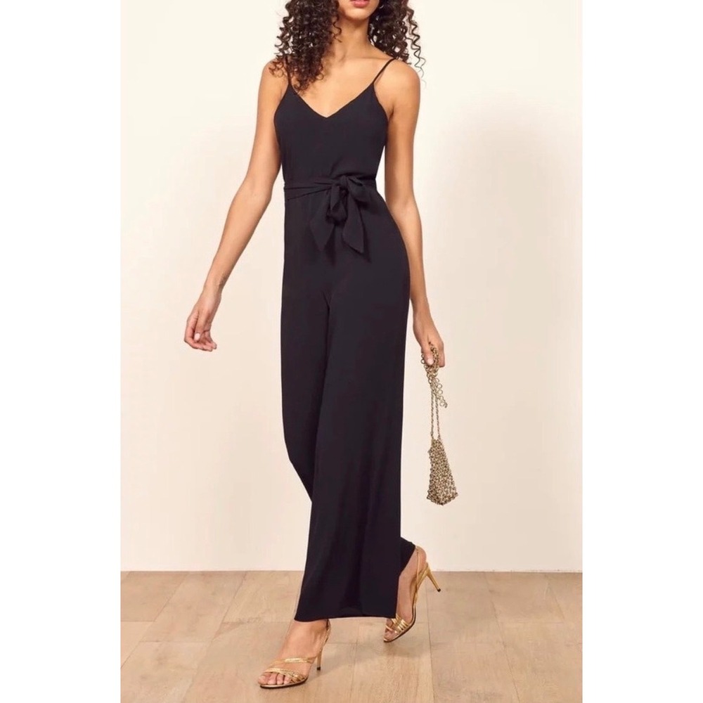 Reformation Milly Jumpsuit Black Wide Leg Spaghetti Strap Sleeveless Viscose S